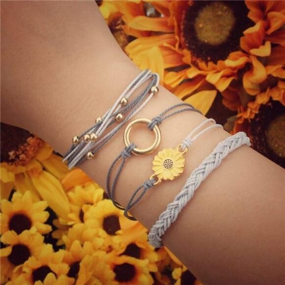 Sunflower String Bracelet Boho Braided Rope Wrap Bracelets Cute - Picture 2 of 7